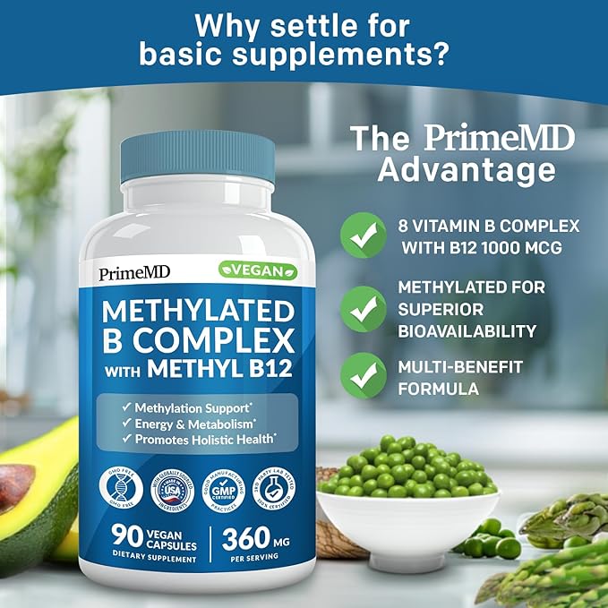 Methylated B Complex with Methylfolate and B12 Methylcobalamin 1000 mcg - Methylated Multivitamin for Energy, Brain Function, and Wellness - Vitamin B Complex for Men & Women (360 Servings, Pack of 4)