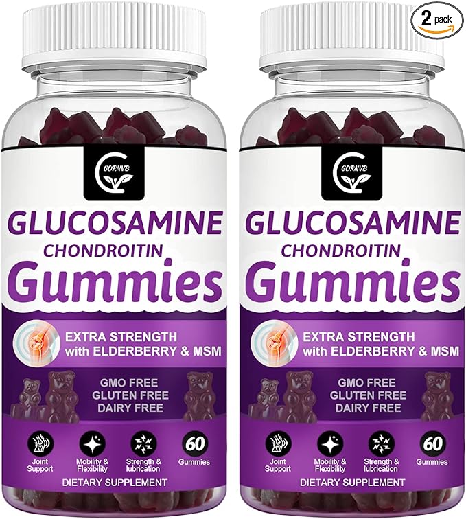 Glucosamine Chondroitin Gummies with MSM & Elderberry Extra Strength - Joint Support, Antioxidant Immune Support Supplement for Adults, Men & Women - 60 Chondroitin Gummies (2 Pack)
