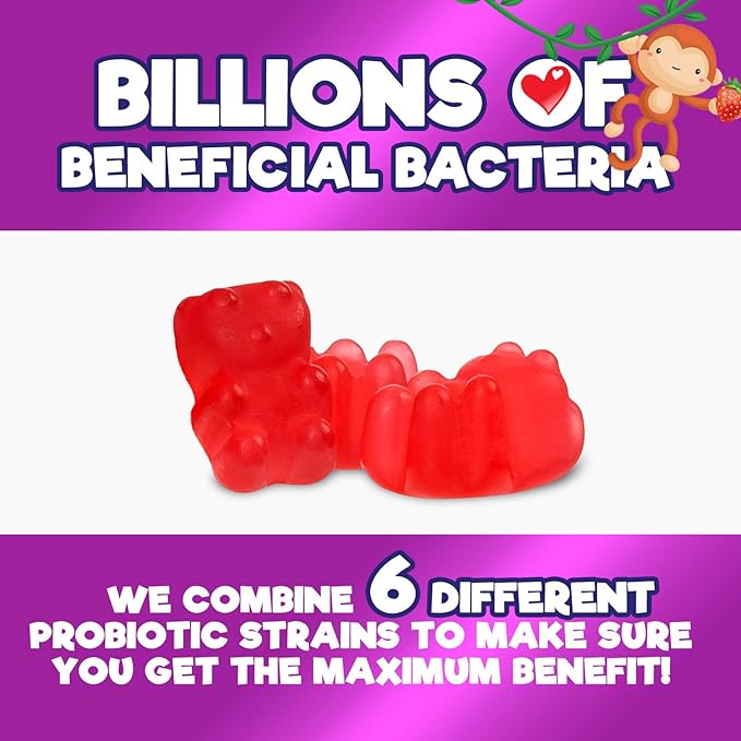Kids Probiotic Gummies - Chewable Daily Probiotics for Kids Ages 3+ - Natural Digestive Health & Immune Support Vitamin - Vegan, Gluten Soy & Dairy Free, Berry Flavored, Shelf Stable - 60 Gummies
