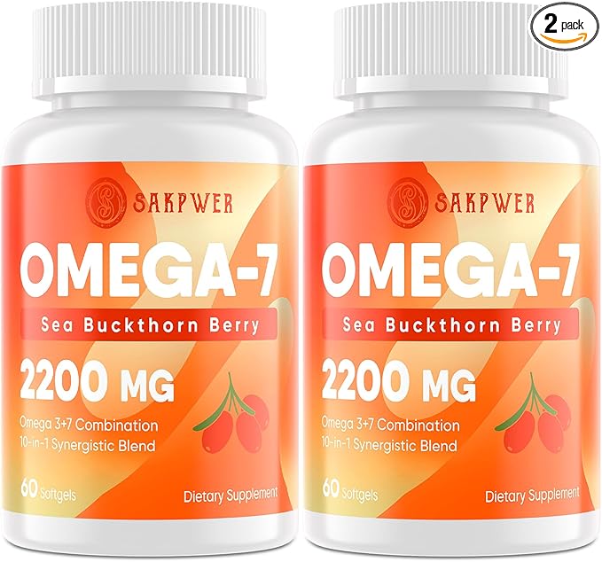 Omega-7 Sea Buckthorn Oil - with Omega-3 EPA/DHA Fish Oil, Cinnamomum, Fenugreek, ALA, Green Tea, Cayenne Pepper, Turmeric, Resveratrol, Black Pepper - Gluten-Free, 2Pack