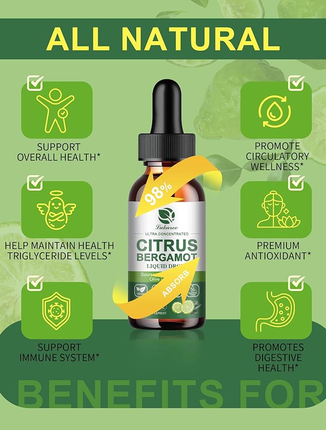 Citrus Bergamot Liquid Drops - Natural Supplement with Soursop, Red Yeast Rice, Garlic, Olive Leaf, Black Pepper - High Absorption - Support Overall Wellness* - Soursop Bitters Liquid, 2 Fl Oz