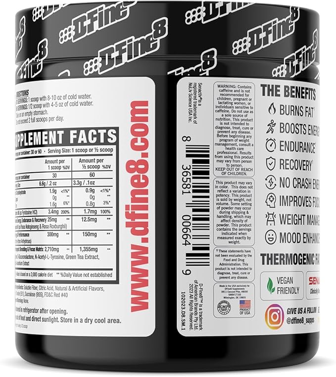 Thermogenic Pre-Workout Energy Powder & Shredding Supplement, Boost Energy Mood & Focus, Sugar Free, Contains Senactiv, Endurance, 300mg Caffeine, N-Acetyl-L-Tyrosine (Strawberry Mango)