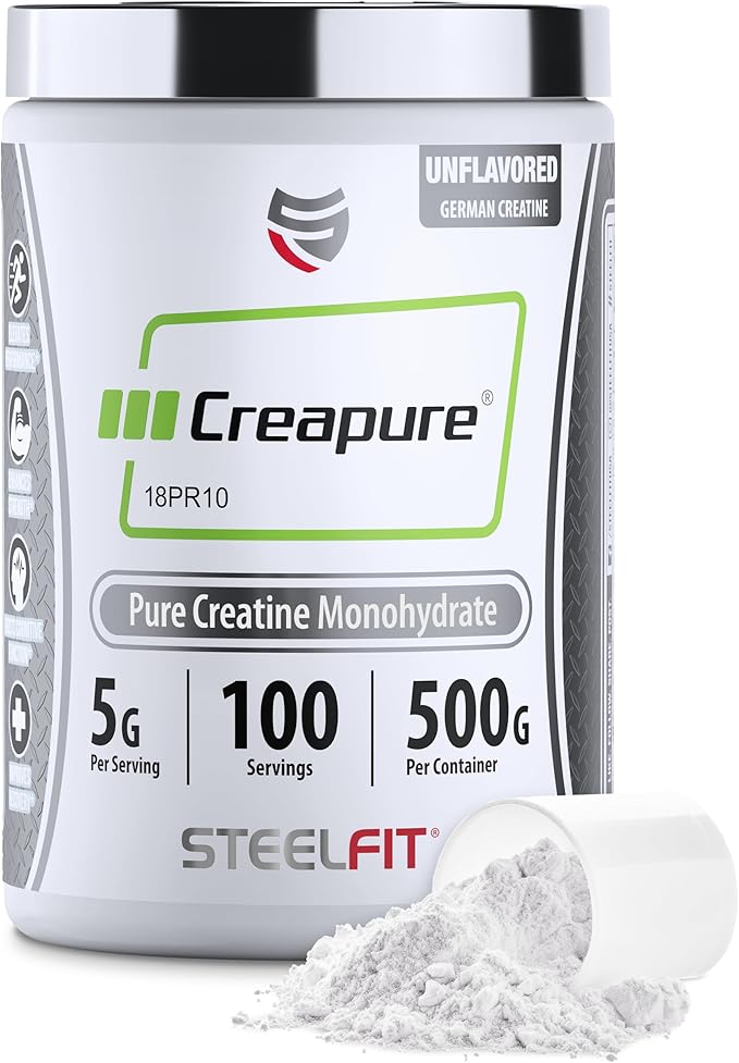 SteelFit Creapure Creatine Monohydrate Powder, Unflavored - German Micronized Creatine Powder for Men & Women - Gym Workout Nutritional Supplements for Muscle Gain, Brain Health & Strength Building