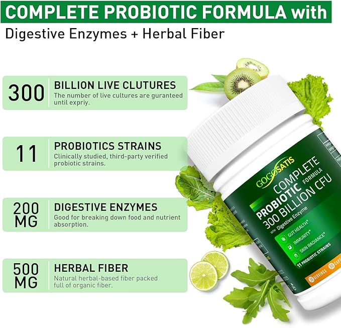 Probiotics for Women and Men, 300 Billion CFU 11 Strains, Acidophilus Probiotic Supplement with Organic Herbal & Digestive Enzymes Shelf Stable for Digestion & Immune Support 120 Count