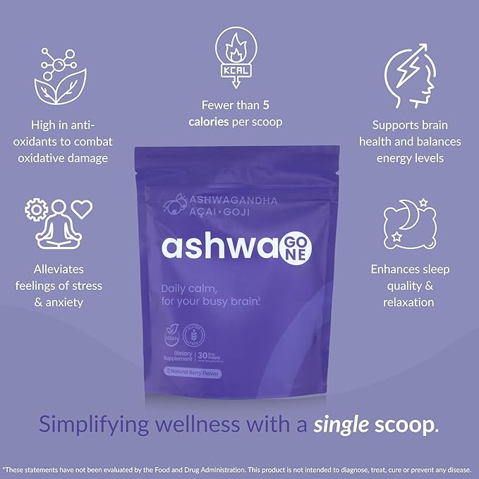 Stress Relief & Mood Support Drink Mix – Ashwagandha, KSM-66, Acai, Goji, Lemon Balm, GABA, L-Theanine – Adaptogen Powder with Magnesium – Vegan, Non-GMO, Gluten Free – 30 Servings