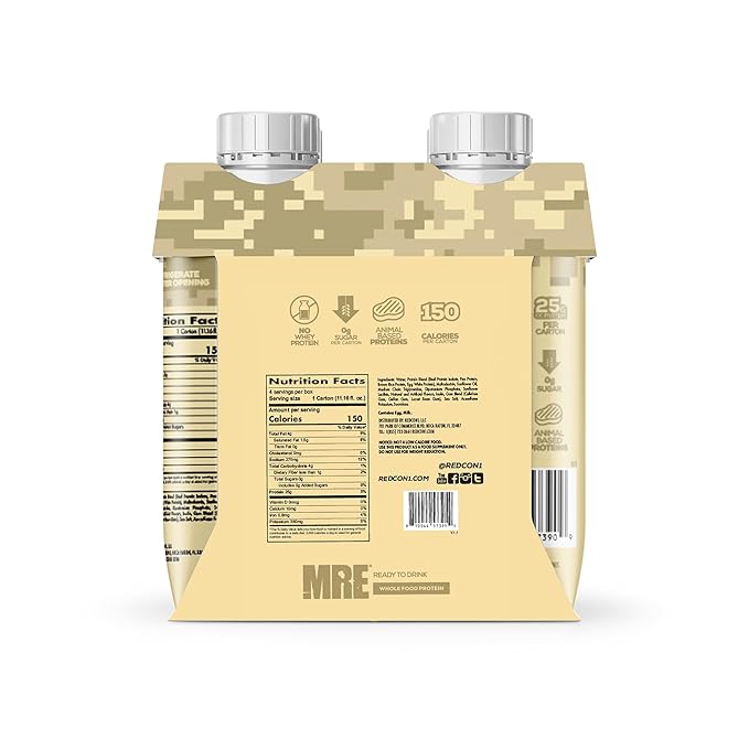 REDCON1 MRE Ready to Drink Protein Shakes, Vanilla Milkshake - Protein Drinks with Whole Food Sources - Sugar Free RTD Shake Formulated to Fuel Athletes at Any Time (4 Pack)