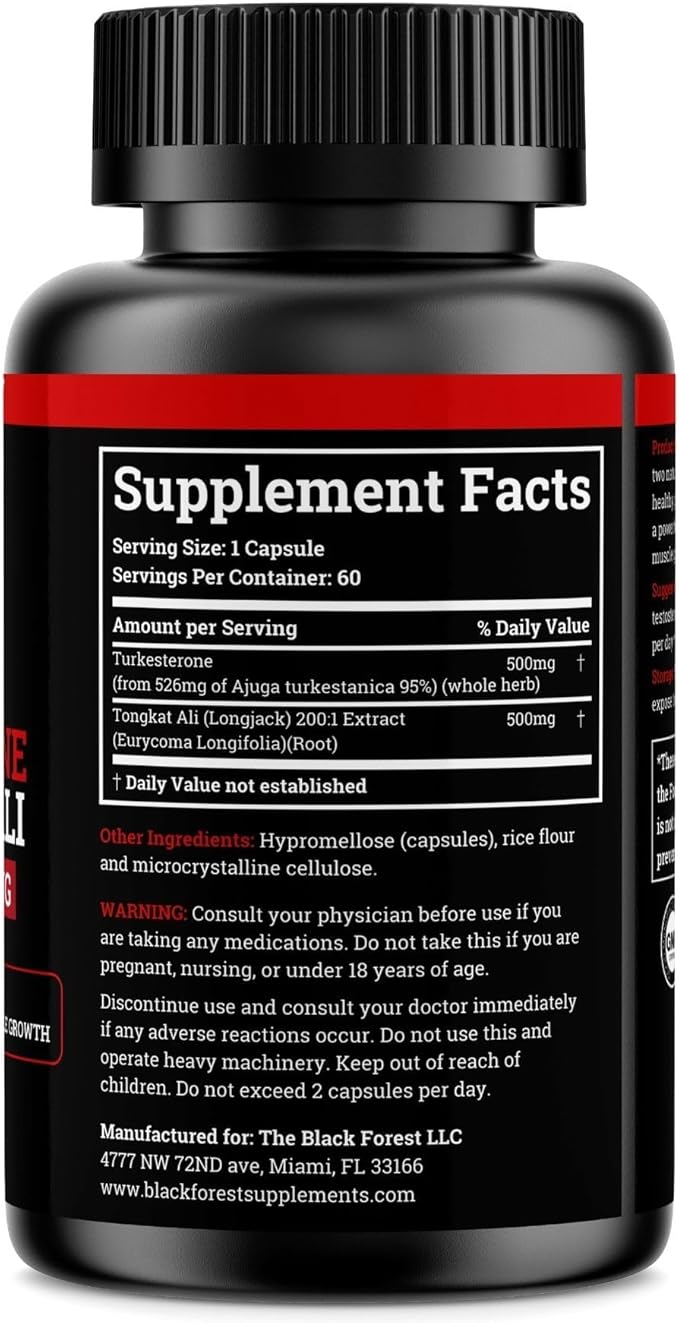 Black Forest Turkesterone Tongkat Ali Supplement 1000mg per Serving (Max Purity 95%) Turkesterone Supplement for Men (Tongkat Ali for Men Longjack 200:1) Similar to Tongkat Ali Fadogia Agrestis