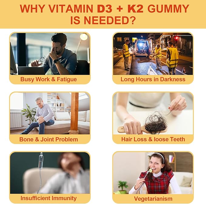 Vitamin D3 5000IU + K2 (MK-7) 120mcg, Sugar-Free Vitamin D3 K2 Filled Gummies with Vitamin B Complex - Methyl B12, B9, B6 | Vitamin E & Zinc, MCT Oil - Supports Bone & Teeth Strength, Immune, 1PACK