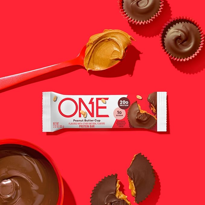 ONE Protein Bars, Peanut Butter Cup, Gluten Free with 20g Protein and 1g Sugar, Pantry Staples, 2.12 oz (12 Count)