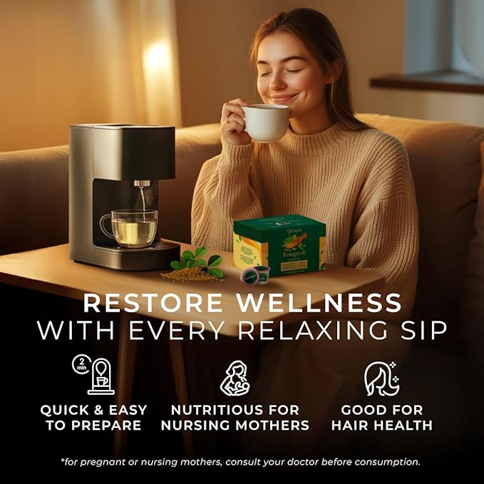 Gya Tea Co Fenugreek Herbal Tea Pod (16 ct) - Decaf Lactation Wellness Gifts for Moms for Hair Care & Breastfeeding