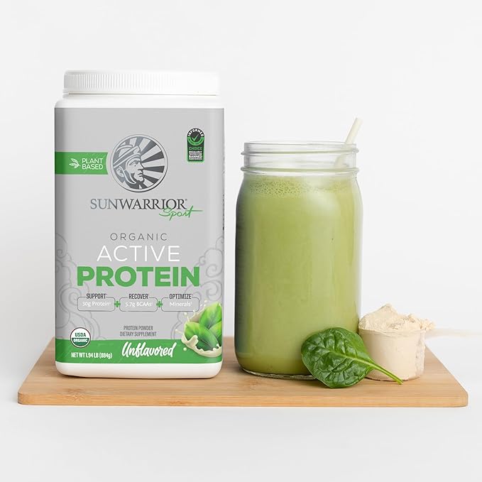 Vegan Protein Powder Plant-Based USDA Organic BCAAs | 30g per Serving | Sugar, Gluten, Dairy Free Non-GMO | Unflavored, 20 Servings | Active Sport