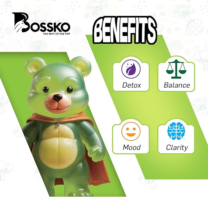 Bossko Sulforaphane Supplement Gummies - Omega 3 Fish Oil (EPA/DHA) Vitamin B12 B6 Vitamin A- K & Zinc 90 Powerful Antioxidant Support-Broccoli Sprout Extract Supplement Vegan 0 Sugar Three Flavors