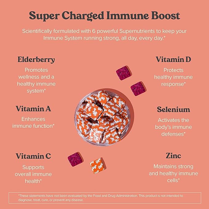 Chewsy - 6-in-1 Immune Support Fruity Chews with Elderberry - Vitamin C, A and D, Zinc and Selenium - Individually Wrapped - 6-Day Supply