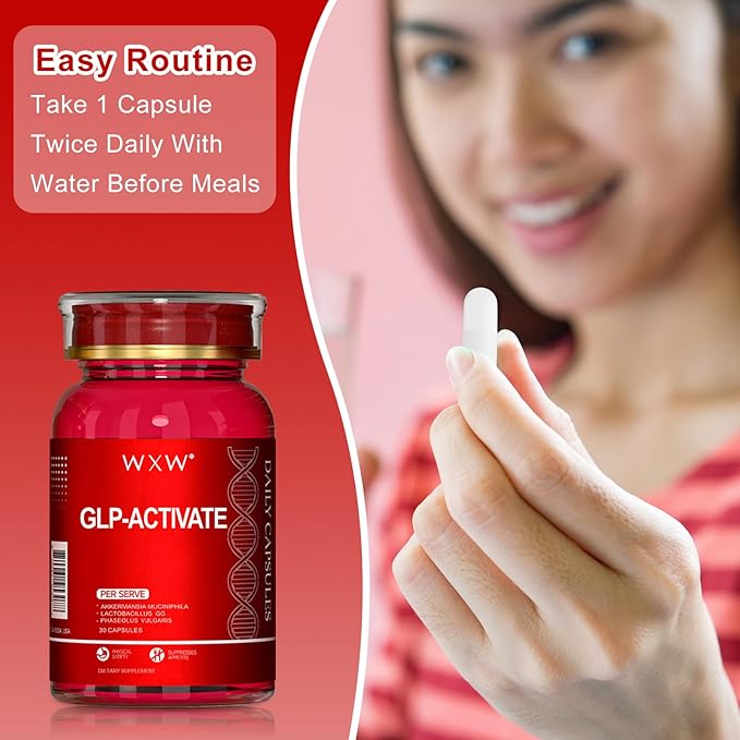 WXW GLP-1 Supplement for Women and Men, GLP-1 Activate with Akkermansia Muciniphila Probiotic, Lactobacillus GG - Support for Metabolism Curb Cravings Digestive & Gut Health, 30 Capsules