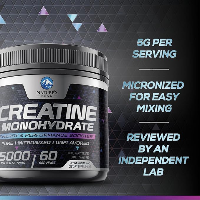 Creatine Nutritional Powder Supplements 5000mg (5g) - Pure Micronized Creatine Monohydrate Unflavored, Keto Friendly - Creatine Supports Muscle Growth & Strength, Vegan, Gluten-Free - 60 Servings