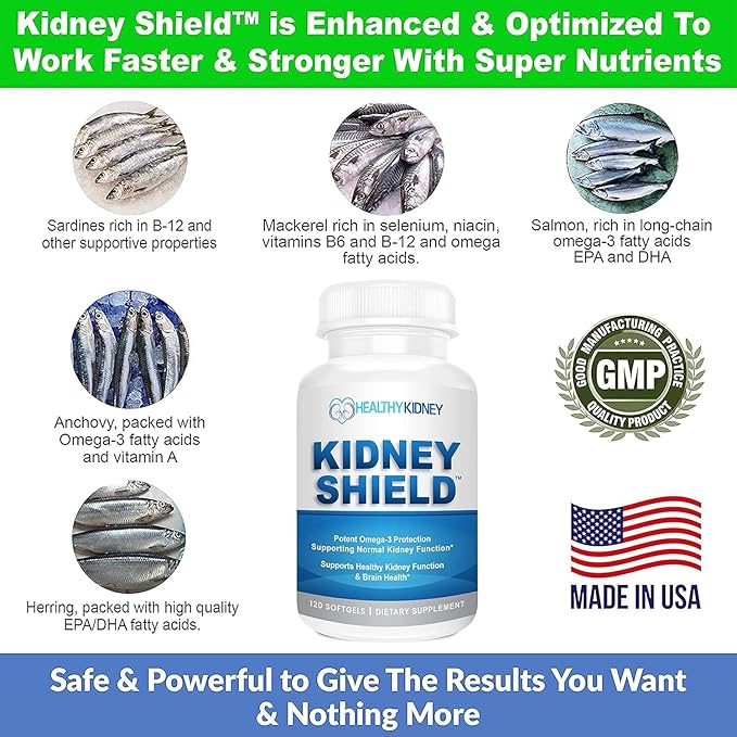 Kidney Shield 2-Pack Kidney Support Supplement Fish Oil Omega-3 Fatty Acid Renal Pills
