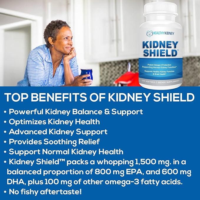 Kidney Shield 2-Pack Kidney Support Supplement Fish Oil Omega-3 Fatty Acid Renal Pills