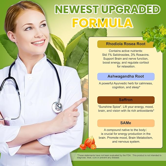 16-in-1 Liposomal Rhodiola Rosea Tincture, Ultra Strength Rhodiola Supplement w/Ashwagandha, Saffron, Magnesium, SAM-e, Rhodiola Rosea Extract Liquid Drops for Natural Relaxation, Mood, Energy
