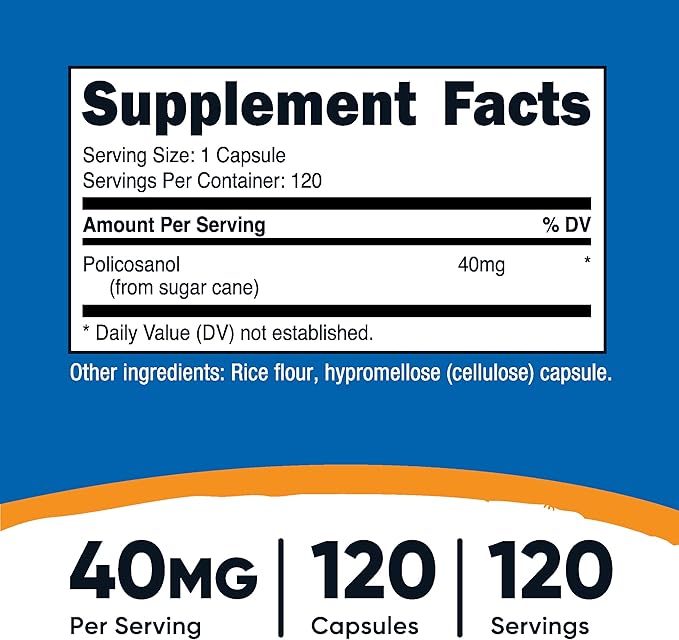 Nutricost Policosanol 40mg, 120 Capsules - Gluten Free, Non-GMO, and Vegetarian Friendly