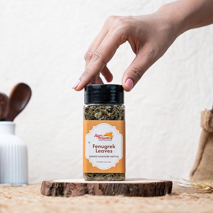 Agro Mantra natural and organic Fenugreek Leaves (Dried Kasoori Methi) 0.6 oz (17g) All Natural, Salt-Free, Vegan, No Colors, Gluten Free, NON-GMO, Indian geotag product