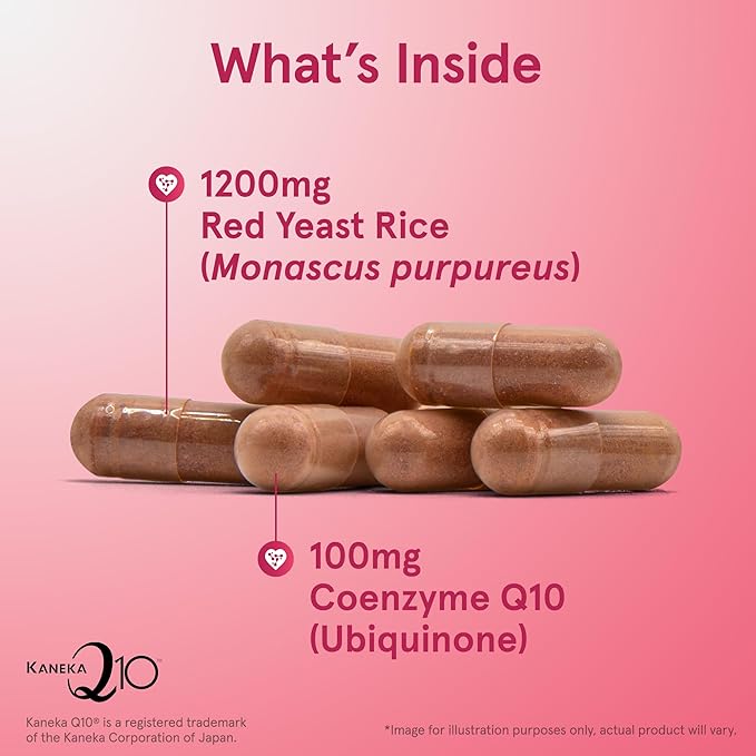 Jarrow Formulas Red Yeast Rice 1200 mg & Co-Q10 100 mg Per Serving - 120 Veggie Caps - 60 Servings - Herbal Heart Health Dietary Supplement - Supports Cardiovascular & Heart Health - Vegan