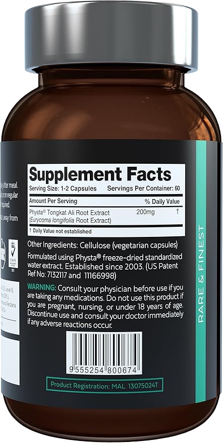 Tongkat Ali Root Extract by Akarali with US Patented Physta® Extraction Technology , Higher Eurycomanone, Natural Testosterone Support