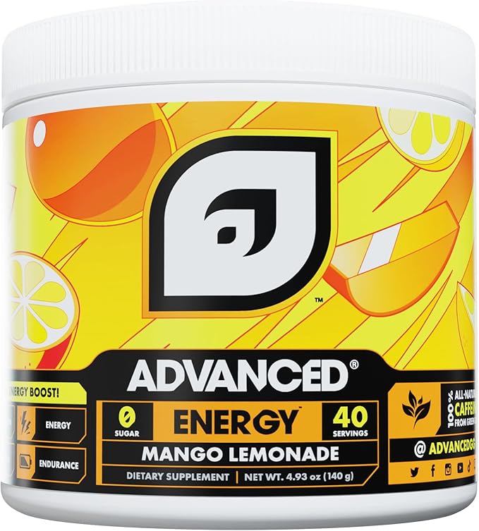 Advanced Energy - Energy Boosting Formula with Electrolytes for Hydration - L-Theanine to Combat Jitters - Sugar Free & Keto Friendly - No Maltodextrin (40 Servings) (Mango Lemonade)