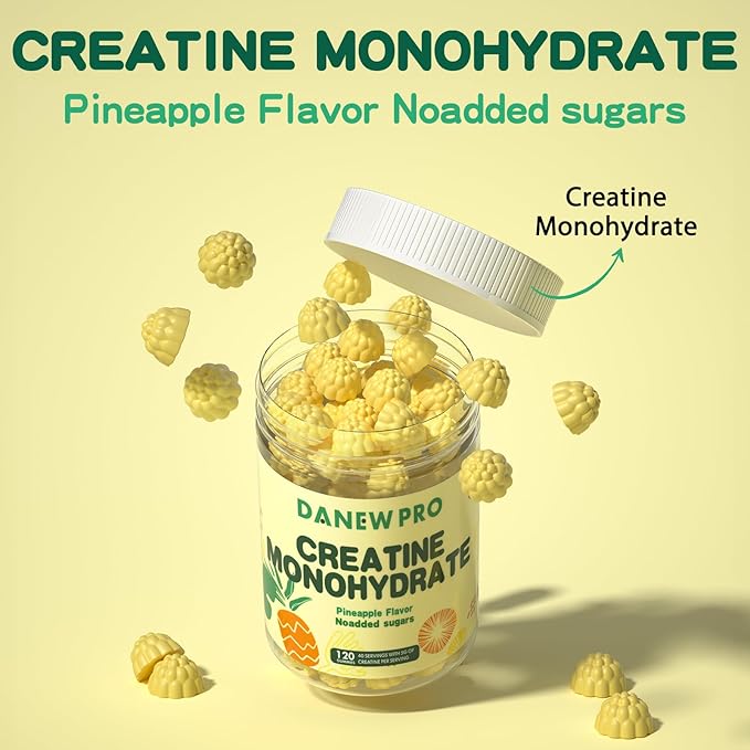 Creatine Monohydrate Gummies for Men & Women, Creatine Monohydrate for Muscle Strength, Muscle Builder, Energy Boost, Pre-Workout Supplement(120 Count)-Pineapple Flavor
