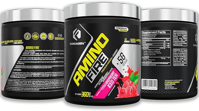Forzagen Amino Fire | Essential Amino Energy Powder for Pre-Workout | BCAA Energy Boost & Muscle Recovery Drink Mix, Enhance Focus & Concentration, Dietary Supplement | Raspberry Ice Tea, 40 Servings