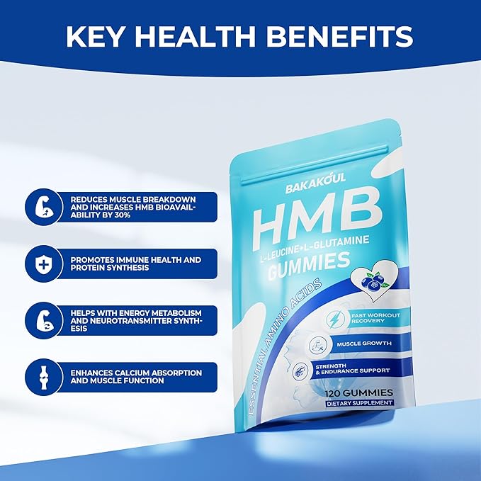 HMB and L-Leucine Gummies, HMB and Leucine Supplement Supports Muscle Fast Workout Support, HMB and Leucine Amino Acid for Men & Women, Sugar Free, Non-GMO, 240 Counts