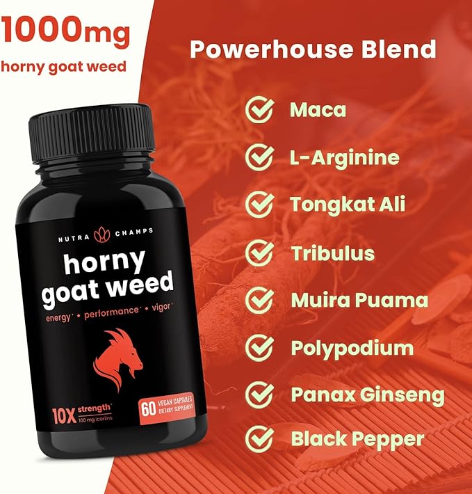 NutraChamps L-Arginine Capsules and Horny Goat Weed Capsules 2 Pack Bundle