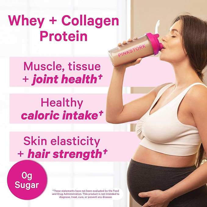 Pink Stork Pregnancy and Postpartum Protein Powder - 20 g Chocolate Whey and Collagen Protein - Prenatal, Postnatal & Lactation Support, Breastfeeding Essentials - 15 Servings