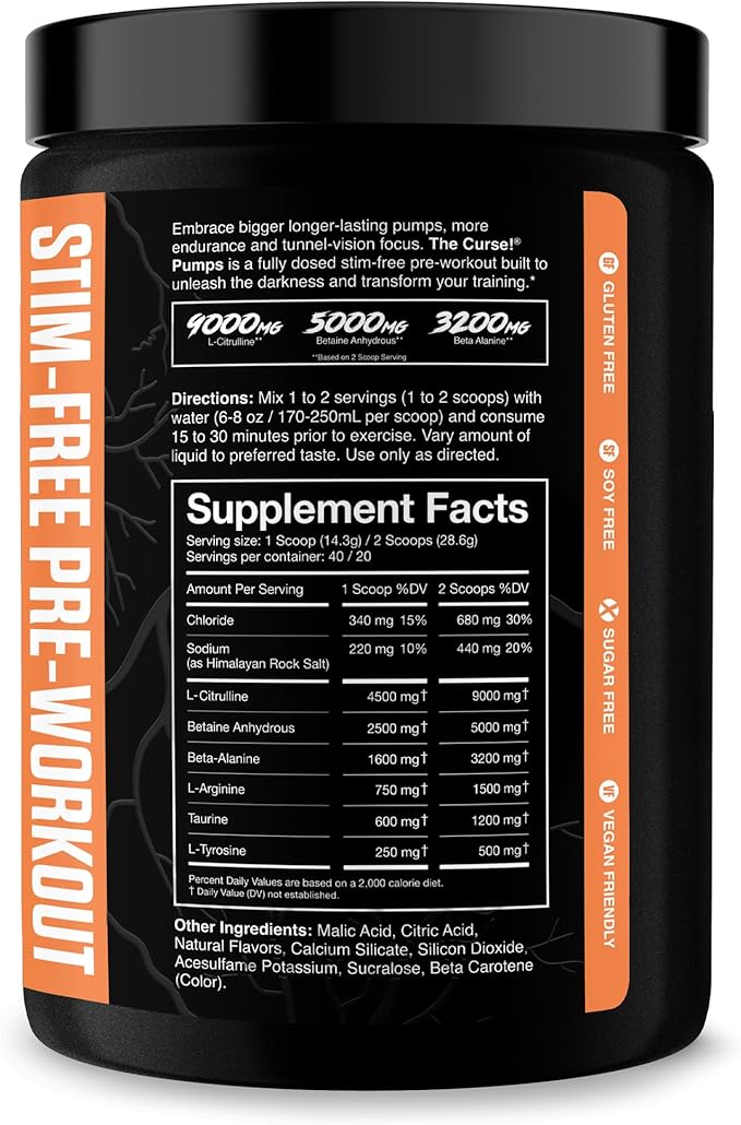 JNX SPORTS The Curse! Pump – Stim-Free Pre-Workout | Peach Mango 40 Serves | Caffeine-Free Pump Pre Workout, Non-Stim Nitric Oxide Preworkout for Men & Women