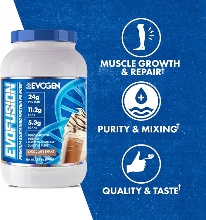 Evogen Evofusion - Sustained Protein Powder | Supports Muscle Growth & Repair | Whey Protein, Micellar Casein, MCT Oil | Chocolate Shake | 25 Servings