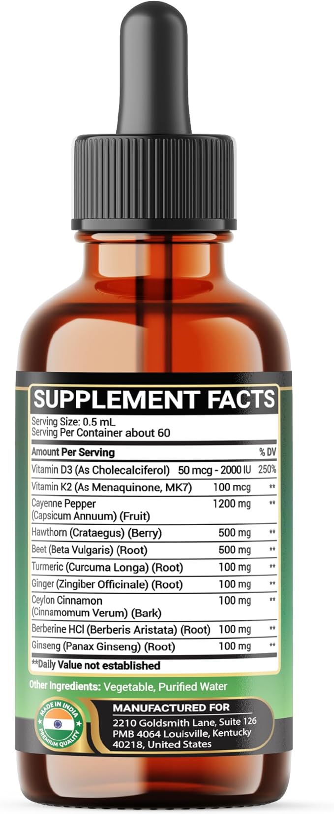 10in1 Cayenne Pepper Liquid Drops with Hawthorn Berry, Vitamin D3, Vitamin K2, Beet Root, Turmeric, Ginger and More - Digestion Support - 1 Fl Oz - 2 Months Supply