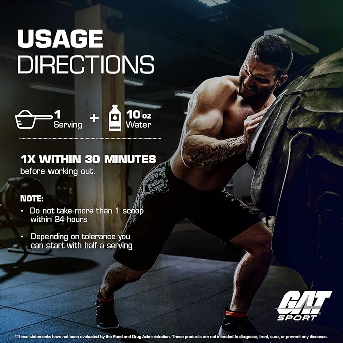 GAT SPORT NITRAFLEX Burn, Pre Workout Thermogenic Powder, Tropic Thunderburst, 30 Servings