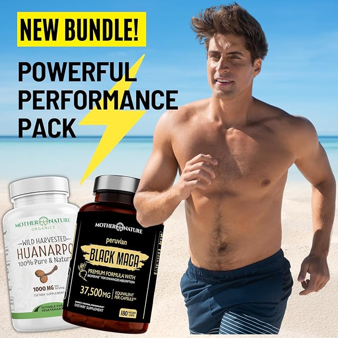 Mother Nature 37,500mg 50x Strength Organic Highly Concentrated Peruvian Black Maca Root Capsules for Men 100% Pure Maca Peruana 50:1 Extract to Boost Stamina, Enegy, Muscle Gain - 180ct
