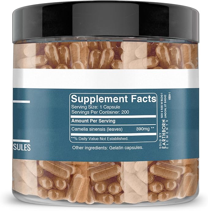 Earthborn Elements Green Tea Extract 200 Capsules, Pure & Undiluted, No Additives