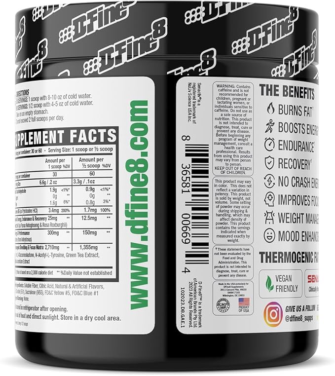 Thermogenic Pre-Workout Energy Powder & Shredding Supplement, Boost Energy Mood & Focus, Sugar Free, Contains Senactiv, Endurance, 300mg Caffeine, N-Acetyl-L-Tyrosine (Green Apple Explosion)
