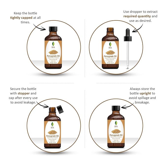 SVA Fenugreek Oil 4oz (118ml) Premium Carrier Oil with Dropper for Hair Care, Hair Oiling, Scalp Massage & Skin Care