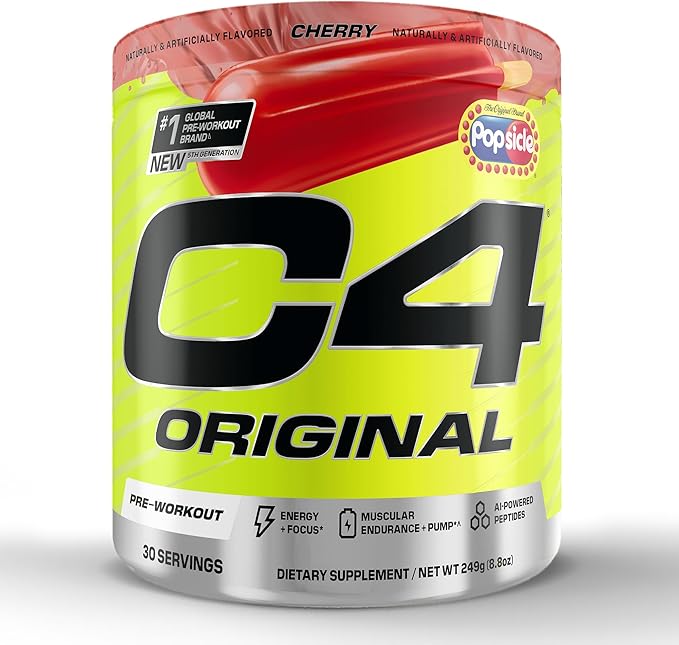 C4 Original Pre Workout – POPSICLE Cherry - Pre-Workout for Endurance, Focus & Performance with 200mg Caffeine, Beta-Alanine, Creatine Nitrate, L-Arginine & PeptiPump – Sugar Free, 30 Servings