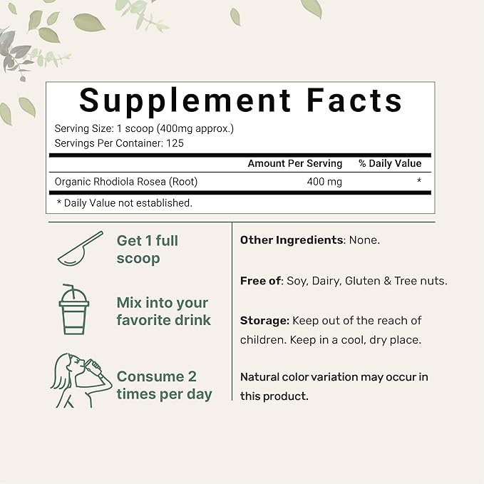 Micro Ingredients Organic Rhodiola Rosea Root Extract, 50g Powder | Adaptogenic Herb Based Supplement with Active Rosavins & Salidrosides | Supports Energy & Relaxation | No GMOs, Filler Free