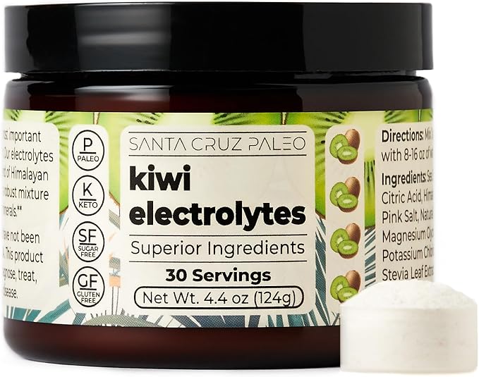 Santa Cruz Paleo Electrolyte Powder Kiwi with Himalayan & Sea Salt, Magnesium, Potassium, Sugar-Free, 30 Servings