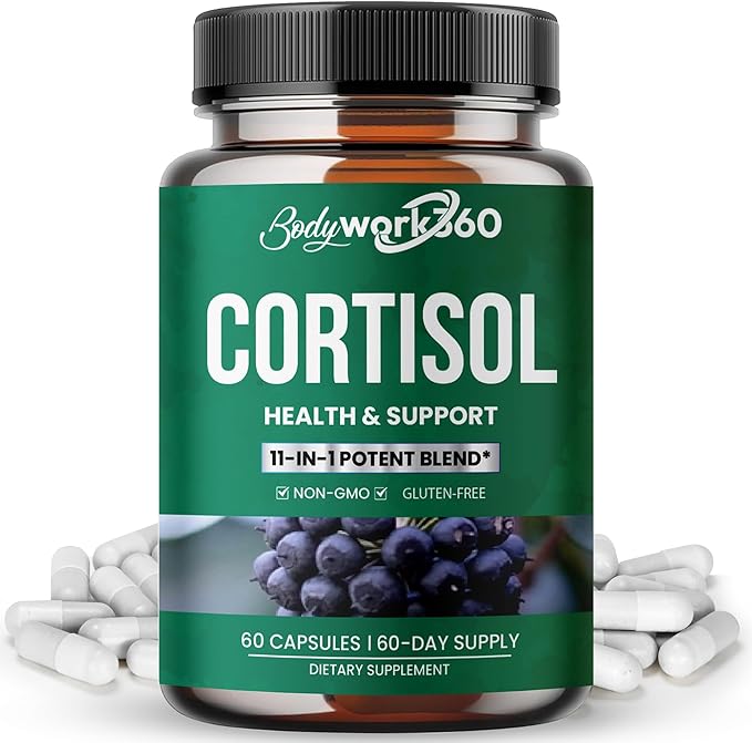 Cortisol Health & Support for Hormone Balance, Sound Sleep, Focus - Contains Ashwagandha, L-theanine, Rhodiola Rosea Root Extract - Gluten Free, Non-GMO - 60 Capsules