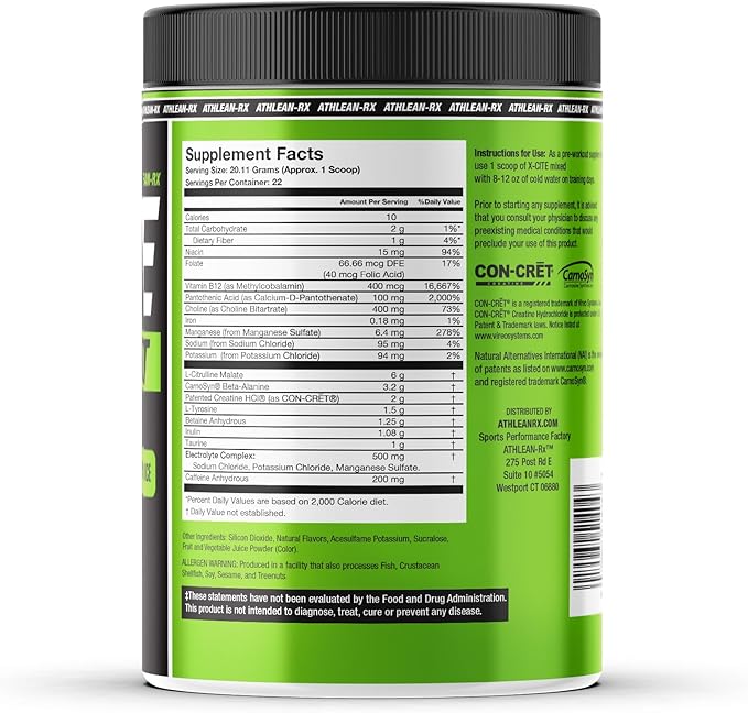 X-CITE Pre-Workout by ATHLEAN-X - Enhanced Formula with Beta-Alanine, Creatine & Caffeine for Ultimate Energy, Endurance, Focus & Muscle Pump, NSF Certified (22 Servings, Cherry Lemon Ice)