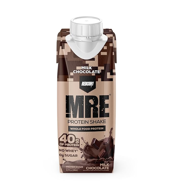 REDCON1 MRE Ready to Drink Protein Shakes, Milk Chocolate - Lactose + Whey Free RTD 40grams Protein Made with Real Whole Food Protein Blends - Keto-Friendly and Easy to Digest Nutritional Shake (12 Pack)