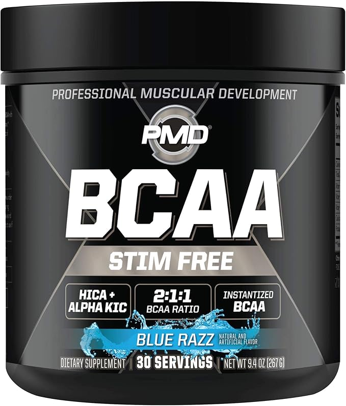 PMD Sports CG5 - Premium Creatine and L-Glutamine Powder (60 Servings) & PMD Sports BCAA Stim Free Amino Acids for Enhanced Recovery – Blue Razz (30 Servings)