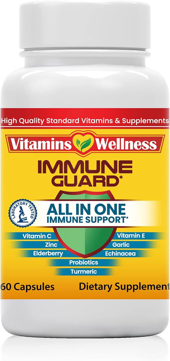 -10 in 1- Made in USA Immune Support Supplement–Elderberry Immune Guard and Booster with Zinc and Vitamin C, Vitamin B6, Turmeric, Garlic, Echinacea 60 Count/1 Month Supply