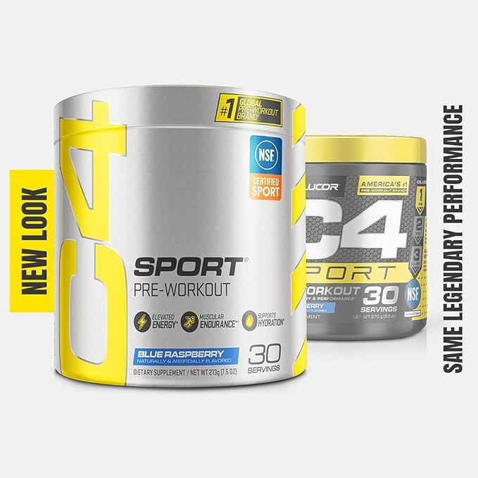 Cellucor C4 Sport Pre Workout Powder Blue Raspberry - Pre Workout Energy with Creatine + 135mg Caffeine and Beta-Alanine Performance Blend - NSF Certified for Sport 30 Servings