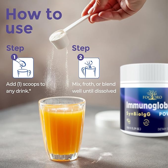 Fogoro Immunoglobulin Supplement with IgG, IgM, IGA | Low-Calorie IgG Supplement with L-Glutamine & N-Acetyl-D-Glucosamine | Lactose-Free, Casein-Free Alternative to Bovine Colostrum| 30 Servings
